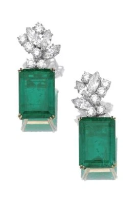 Solid 925 Sterling Silver Wedding Drop Earring With 25CT Emerald &Cubic Zirconia - Image 1 of 2