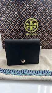 NWT Tory Burch Blake Color Block Mini Wallet in Black/ Devon Sand 84691 - Picture 1 of 10