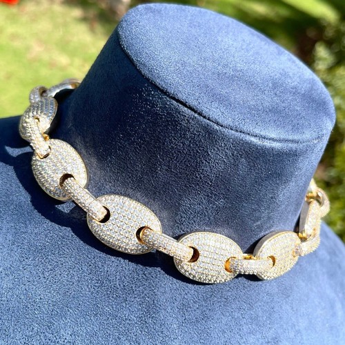 Collana catena Gucci soffiata placcata oro giallo 14 carati diamante simulato 34 CT uomo