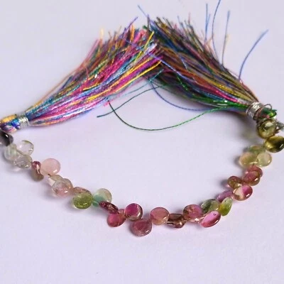 14 Ct Natural Watermelon Bi Color Tourmaline Heart Shape 4 inch Beads Gemstone - Image 1 of 4
