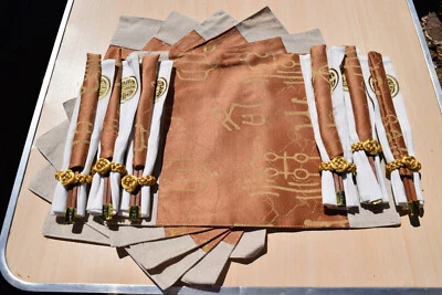 Hand Made Placemats, napkins & rings, chopsticks & holder from Mongolia set of 6 - Image 1 of 4