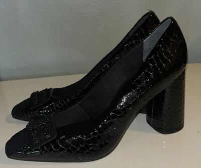 Diseñador JORGE BISCHOFF Tacones Cuero Negro Brasil Serpiente Talla 9 NUEVO Foto 1 de 4