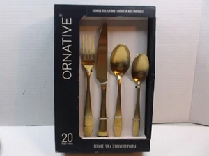 Stainless Steel Titanium Plated Golden Flatware Set 20 Piece Golden Flatware New - Picture 1 of 4