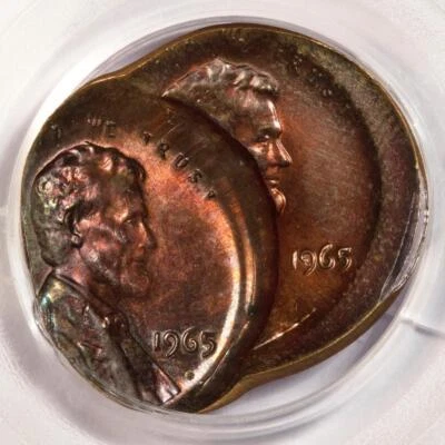 1965 PCGS MS64 Double Struck Off Center Broadstruck Cent Mint Error Two Dates - Image 1 of 4