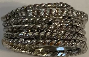 Sterling Silver 925 Crossover 6 Stack Wide Ring with Diamonds Sz 6 Used Modern - Picture 1 of 12