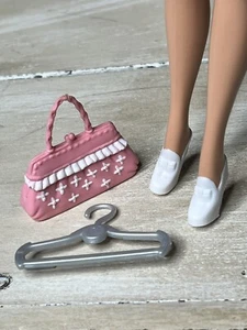 Contemporary Barbie Size White Shoes  Pink and White Purse and Hanger - Picture 1 of 7
