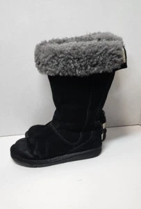 UGG Australia Sz 8 Knightsbridge Tall Zip Boots Womens Black Leather Sheepskin - Picture 1 of 20