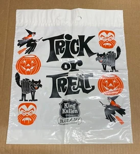 3 X 1970 Halloween Plástico Truco o Trato Bolsa King Kullen Supermercado Blue Jay - Imagen 1 de 7