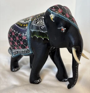 Wooden Elephant Figurine. Black. Painted - Picture 1 of 6