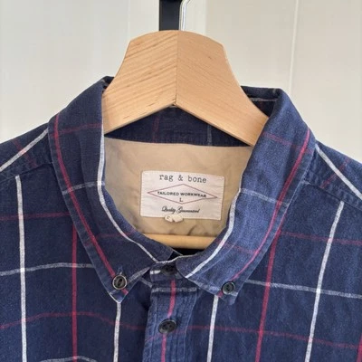 Rag & Bone Tailored Workwear Plaid Linen Cotton Long Sleeve Button Shirt Mens L - Image 1 of 4