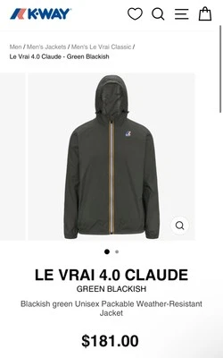 Chaqueta Le Vrai 4.0 Claude Repelente al Agua Verde Oscuro Impermeable Con Capucha Embalable Foto 1 de 4