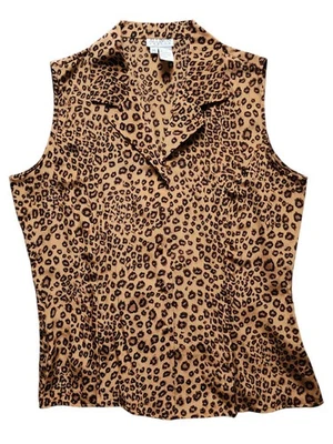Vintage Allison Taylor 100% Silk Leopard Print Sleeveless Blouse Size M - Image 1 of 3