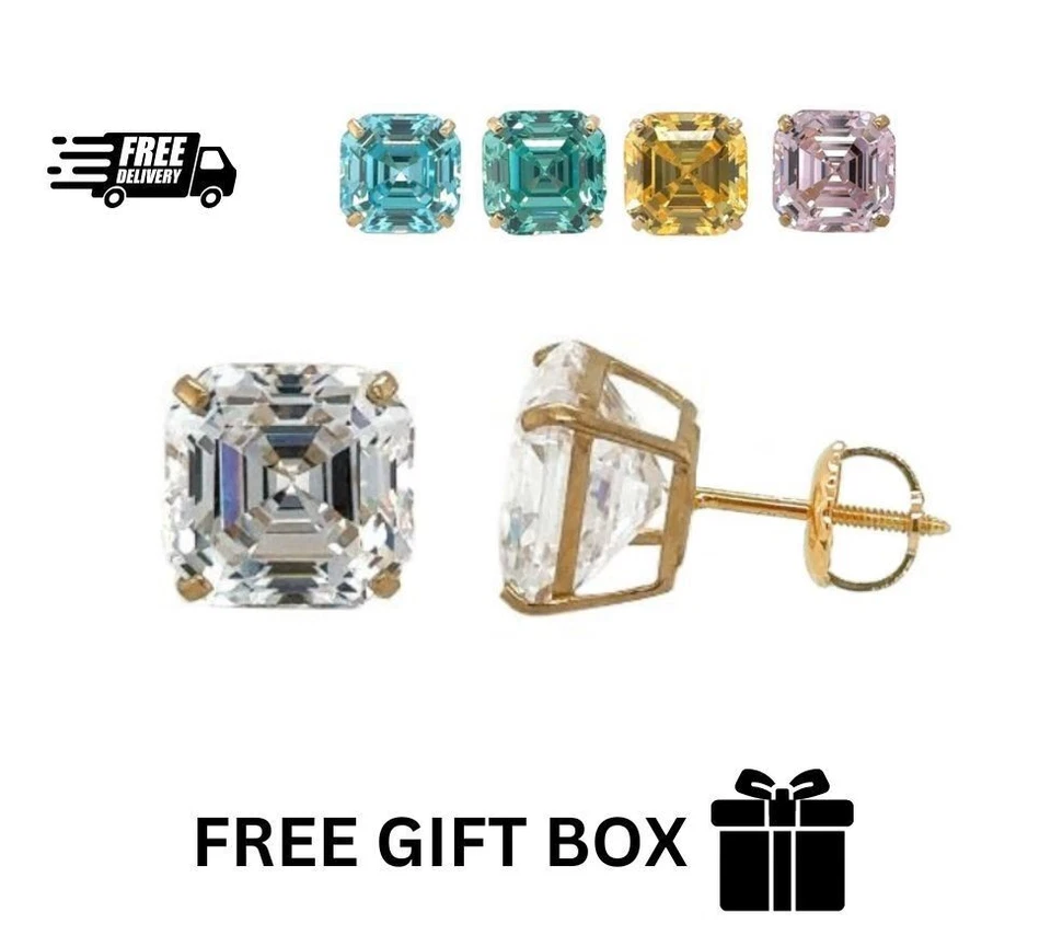 Aretes de oro amarillo de 14 quilates con corte Asscher atornillados Foto 1 de 1