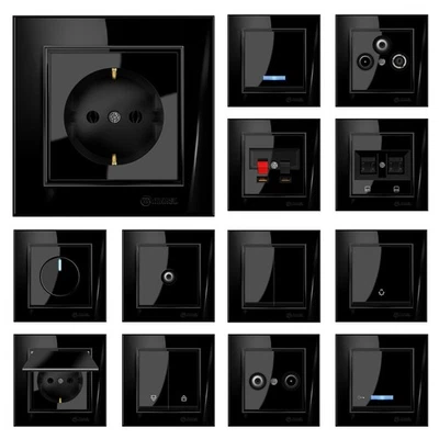 Schuko Steckdose, Wechselschalter, Dimmer, Lichtschalter KAREA Schwarz glänzend - Bild 1 von 2