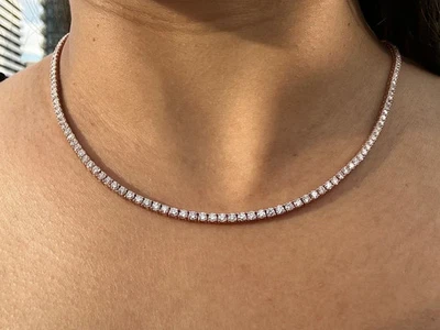 Collar de tenis de diamantes naturales G-H/SI1 certificado por 5 quilates de oro rosa de 14 quilates de 16 pulgadas Foto 1 de 4
