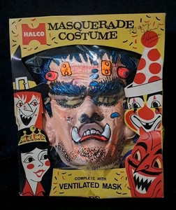 VINTAGE HALCO MONSTER MASK &COSTUME ORIGINAL BOX MED 8 -10 EXTRA MASK - Picture 1 of 18
