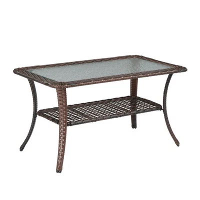 Outdoor Wicker Side Table Rattan End Table with Glass Top for Indoor Garden - Image 1 of 4