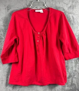 Kim Rogers Womans Shirt Red 3/4 Sleeve Button-Front Top XL Cotton/Spandex Blend - Picture 1 of 11