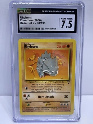 Rhyhorn 90/130 - VINTAGE WOTC Pokémon - BASE SET 2 CGC Near Mint+ 7.5 - Image 1 of 4