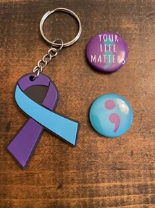 Suicide Awareness Ribbon Keychain Buttons Accessory Mental Health Prevention - Picture 1 of 4