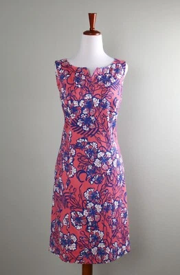 TALBOTS $148 Pink Blue Floral V-Neck Sleeveless Sheath Shift Dress Size 6 - Image 1 of 4