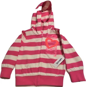 Nueva Chaqueta con Capucha Vieja Marina Niñas Talla 18-24 Meses Rosa a Rayas Mangas Largas - Imagen 1 de 3