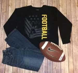 Boys Hanes Football Sweatshirt Black/Gold/Gray Sz M - Picture 1 of 6