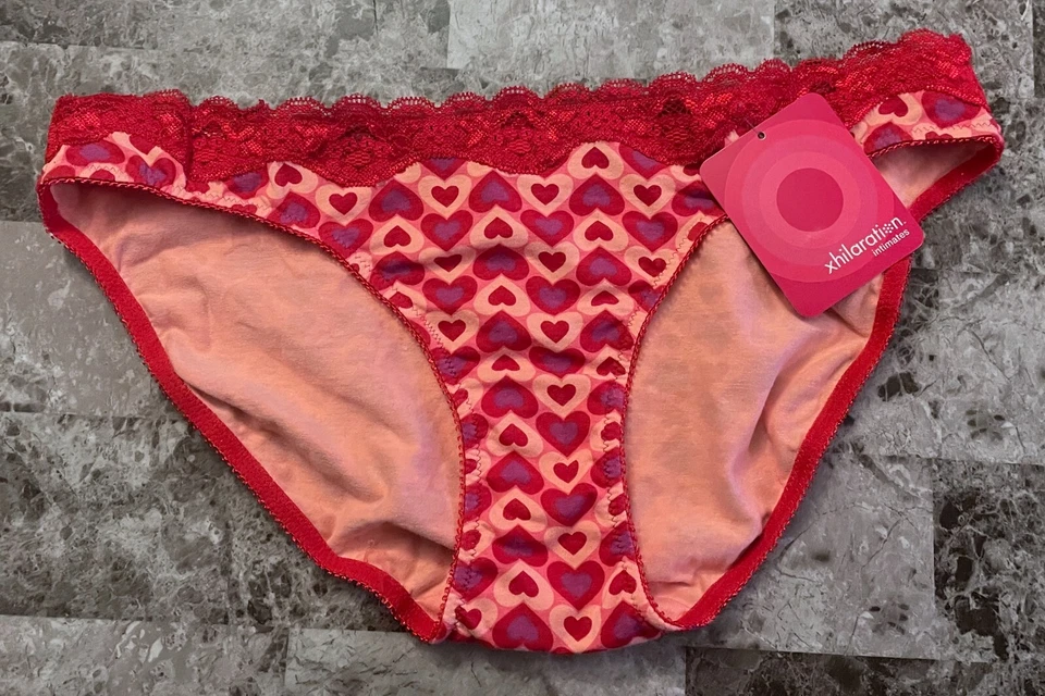 NWT XHILARATION LARGE PINK RED PURPLE HEART LACE VINTAGE RARE BIKINI PANTIES - Image 1 of 4