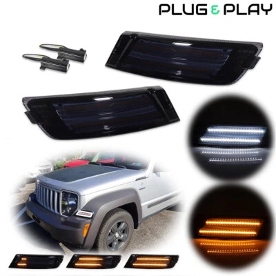 Lámpara DRL de señal LED ámbar dinámico esquina delantera lente humo Jeep Liberty 05-07 Foto 1 de 4