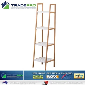 Bookshelf 4 Tier Shelf Rack Bookcase Storage White Ladder Book Dispay Bamboo PRO - Picture 1 of 5