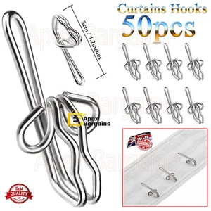 50pcs Curtain Tape Hooks Silver Solid Metal Hang Pencil Pleat Fold Rail Header - Picture 1 of 15