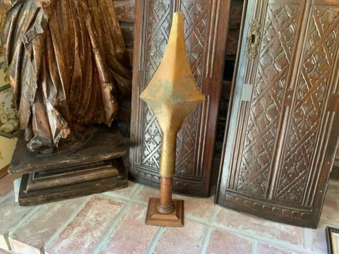 English Victorian Metal Finial on Wood Base Circa 1890 from Church Procession Cover