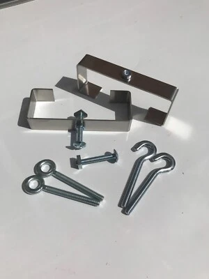 2 x S/Steel Clinch-It Concrete Fence-Post Brackets + Eye, Hook & Screw Bolts - Image 1 of 4