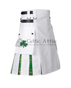 Kilt utility ibrido tartan irlandese fatto a mano scozzese cotone bianco misura personalizzata - Foto 1 di 2