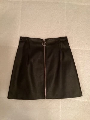 Юбка из искусственной кожи черная передняя молния модная - Изображение 1 из 2