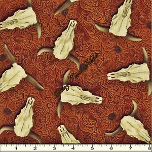 BENARTEX "BEST OF THE WEST" 06270-88 COW SKULLS COTTON FABRIC PRICED @ 1/2 YD - Picture 1 of 1