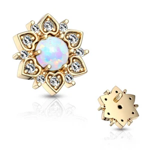 Opal CZ Flower Dermal Anchor Tops Internally Threaded Screw Rings Studs Piercing - Picture 1 of 7
