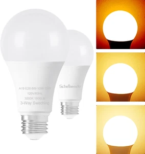3-Way LED Light Bulbs 15 Watt Equivalent A19 Warm White 3000K, 2 Pack - Picture 1 of 12