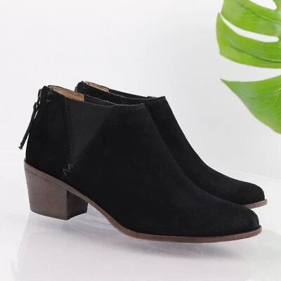 Bota Tisha Trask Para Mujer Talla 8 Negra Gamuza Tacón Bloque Botín Elástico Gore Cómoda Foto 1 de 4