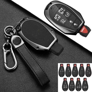 Zinc Alloy Leather Remote Key Fob Case Cover For Dodge Durango Ram Jeep Chrysler - Picture 1 of 7