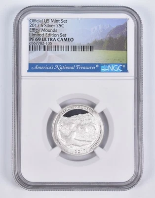 2017-S Silver PF69 ANT Effigy Mounds Quarter Limited Edition NGC *0940 - Image 1 of 4