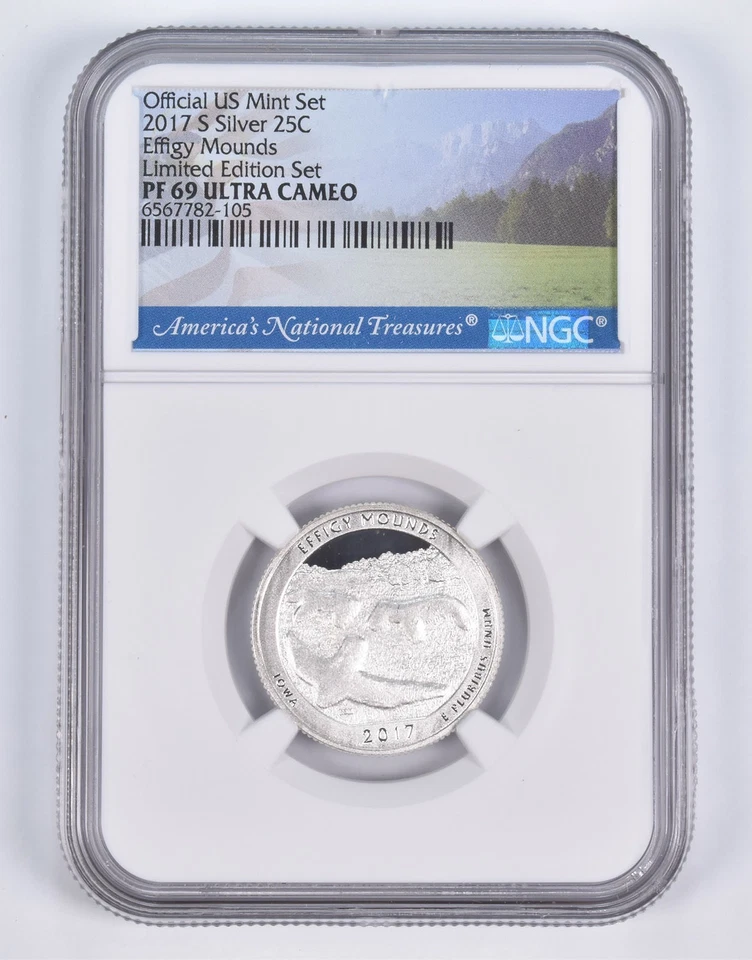 2017-S Silver PF69 ANT Effigy Mounds Quarter Limited Edition NGC *0940 - Image 1 of 4