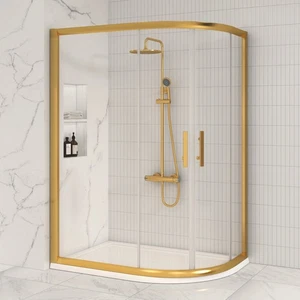 Brushed Brass Offset Quadrant Shower Enclosure Walk In Corner Cubicle Glass Door - Picture 1 of 29