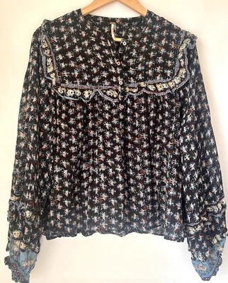 Free People 泡泡袖纽扣罩衫,尺寸 M — 第 1/4 张图片