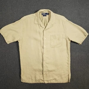 Vintage Polo Ralph Lauren Camp Hemd Herren klein hellbraun Leinen Strand Schlaufenkragen Caldwell - Bild 1 von 9