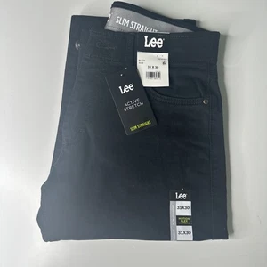 Lee Men's Active Stretch Motion Flex Waistband Slim Straight Black Pants 31x30 - Picture 1 of 14