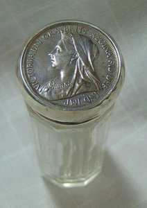 English Dressing Bottle w/Sterling Top Queen Victoria Penny on Top - Picture 1 of 5