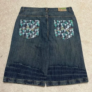 LRG Y2K Baggy Skater Teal Painted/Embroidered Black Jorts 38W - Picture 1 of 8