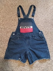 Levi's Denim Overalls Girls Kids Youth 14 Logo Classic Shortall Levi Strauss - Picture 1 of 9