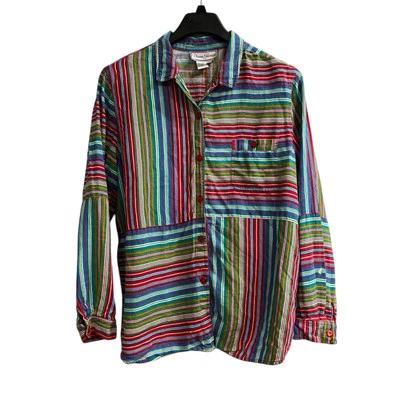 Diane Gilman Топ женщин 2 X цветной смешанные полоски льняной рубашка на пуговицах Artsy - Изображение 1 из 4